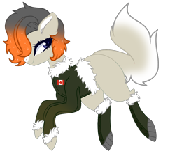 Size: 1540x1396 | Tagged: safe, artist:celestial-rue0w0, artist:gihhbloonde, artist:rukemon, imported from derpibooru, oc, oc only, oc:snowslide, earth pony, pony, base used, blank flank, boots, canada, canadian, canadian flag, clothes, commission, female, jacket, mare, markings, parka, shoes, simple background, solo, transparent background