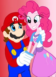 Size: 744x1023 | Tagged: safe, artist:gadgetgirlsteph1234, imported from derpibooru, pinkie pie, equestria girls, crossover, crossover shipping, female, happy, male, mario, mariopie, shipping, straight, super mario bros.