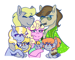 Size: 1280x1020 | Tagged: safe, artist:cubbybatdoodles, imported from derpibooru, derpy hooves, ditzy doo, oc, pony, baby, baby pony, family, father and daughter, female, filly, filly derpy, foal, glasses, male, mother and daughter, siblings, sisters, younger