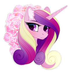 Size: 2165x2240 | Tagged: dead source, safe, artist:vird-gi, imported from derpibooru, princess cadance, alicorn, pony, bust, cute, cutedance, daaaaaaaaaaaw, ear fluff, female, flower, high res, looking at you, mare, portrait, pretty, simple background, solo, transparent background