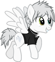 Size: 790x884 | Tagged: safe, artist:lightningbolt, derpibooru exclusive, imported from derpibooru, pegasus, pony, .svg available, awsten knight, clothes, dyed mane, dyed tail, flying, heterochromia, jewelry, male, necklace, ponified, shirt, show accurate, simple background, smiling, solo, spread wings, stallion, svg, t-shirt, transparent background, vector, waterparks, wings