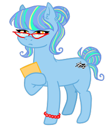 Size: 2086x2396 | Tagged: safe, imported from derpibooru, oc, oc only, oc:double flip, earth pony, pony, bracelet, clipboard, female, glasses, jewelry, mare, multicolored hair, raised hoof, simple background, solo, transparent background, unamused