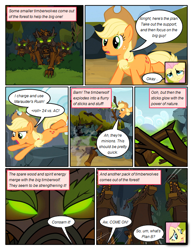 Size: 612x792 | Tagged: safe, artist:newbiespud, edit, edited screencap, imported from derpibooru, screencap, applejack, fluttershy, earth pony, pegasus, pony, timber wolf, comic:friendship is dragons, comic, dialogue, female, freckles, glowing eyes, hat, implied pinkie pie, mare, screencap comic