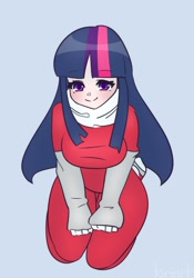 Size: 1024x1462 | Tagged: dead source, safe, artist:kirinit, imported from derpibooru, twilight sparkle, human, cute, female, humanized, kneeling, sitting, solo, twiabetes