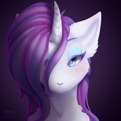 Size: 1080x1080 | Tagged: safe, artist:striped-chocolate, imported from derpibooru, rarity, pony, bust, chest fluff, ear fluff, female, heart eyes, lidded eyes, portrait, rcf community, signature, simple background, solo, wingding eyes