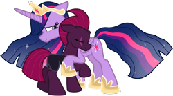 Size: 10509x5851 | Tagged: safe, artist:ejlightning007arts, imported from derpibooru, fizzlepop berrytwist, tempest shadow, twilight sparkle, alicorn, pony, unicorn, the last problem, broken horn, eye scar, female, horn, immortality blues, lesbian, older, older tempest shadow, older twilight, princess twilight 2.0, scar, shipping, simple background, tempestlight, transparent background, twilight sparkle (alicorn)