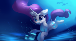 Size: 4427x2431 | Tagged: safe, artist:auroriia, imported from derpibooru, rarity, pony, unicorn, female, holding breath, mare, solo, swimming, underwater