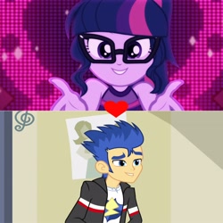 Size: 3464x3464 | Tagged: safe, edit, edited screencap, imported from derpibooru, screencap, flash sentry, sci-twi, twilight sparkle, equestria girls, equestria girls series, i'm on a yacht, rainbow rocks, spoiler:eqg series (season 2), female, flashlight, male, sciflash, shipping, shipping domino, straight