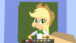 Size: 854x480 | Tagged: safe, artist:marcorois, artist:marcorulezzz, imported from derpibooru, applejack, equestria girls, female, minecraft, minecraft pixel art, pixel art, solo