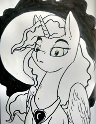 Size: 1280x1655 | Tagged: safe, artist:kovoranu, imported from derpibooru, princess luna, alicorn, pony, ink, traditional art