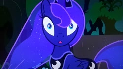 Size: 2560x1440 | Tagged: safe, imported from derpibooru, screencap, princess luna, alicorn, pony, luna eclipsed, season 2, breaking the fourth wall, faic, female, looking at you, mare, picture of a screen, shrunken pupils, solo