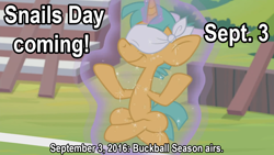 Size: 1366x768 | Tagged: safe, edit, edited screencap, imported from derpibooru, screencap, snails, pony, 2 4 6 greaaat, buckball season, bucket, caption, discovery family logo, gif, image macro, male, meme, propaganda, snails day, solo, text