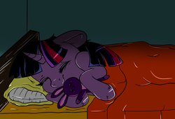 Size: 1488x1014 | Tagged: safe, artist:beashay, imported from derpibooru, twilight sparkle, pony, bunny plushie, female, filly, filly twilight sparkle, plush bunny, sleeping, solo, younger