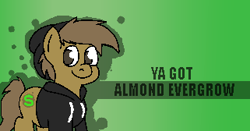 Size: 321x168 | Tagged: safe, artist:almond evergrow, imported from derpibooru, oc, oc only, oc:almond evergrow, earth pony, pony, banned from equestria daily, meme, solo, splash art, ya got