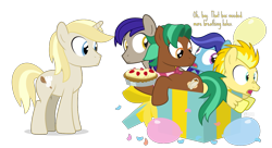 Size: 1375x750 | Tagged: safe, artist:dm29, imported from derpibooru, oc, oc only, oc:colin nary, earth pony, pony, unicorn, birthday, derp, food, male, pie, stallion