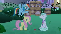 Size: 1920x1080 | Tagged: safe, imported from derpibooru, screencap, feather flatterfly, fluttershy, rainbow dash, pegasus, pony, the summer sun setback, female, glasses, male, mare, necktie, stallion
