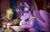 Size: 1518x982 | Tagged: safe, artist:midnightpremiere, imported from derpibooru, owlowiscious, starlight glimmer, tree of harmony, twilight sparkle, alicorn, bird, owl, pony, alternate hairstyle, ballerina, book, bookshelf, candle, clothes, female, glimmerina, headphones, lofi, lofi hip hop radio - beats to relax/study to, meme, parody, plant pot, ponified, ponified meme, quill, quill pen, reading, twilight sparkle (alicorn), window