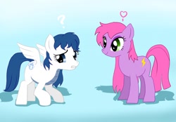 Size: 1280x889 | Tagged: safe, artist:redflare500, imported from derpibooru, oc, oc only, oc:icy whisp, oc:sparky shine, earth pony, pegasus, pony, female, implied transformation, implied transgender transformation, mare