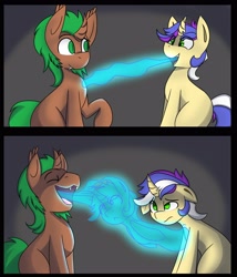 Size: 3000x3500 | Tagged: safe, artist:askhypnoswirl, imported from derpibooru, oc, oc:solarmod, oc:world eater, pony, unicorn, comic, curved horn, fangs, fetish, horn, male, soul vore, stallion, vore