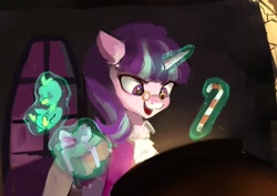 Size: 1448x1027 | Tagged: safe, artist:sofiko-ko, imported from derpibooru, snowfall frost, starlight glimmer, pony, unicorn, a hearth's warming tail, candy, candy cane, cauldron, female, food, plushie, present, solo, wip