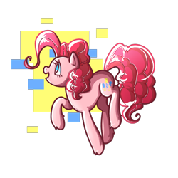 Size: 2000x2000 | Tagged: safe, artist:colorful-horses, artist:syrupyyy, imported from derpibooru, pinkie pie, earth pony, pony, abstract background, cute, diapinkes, female, leg fluff, looking away, looking up, mare, no pupils, open mouth, profile, raised hoof, simple background, smiling, solo, transparent background