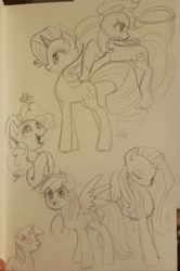 Size: 2163x3261 | Tagged: safe, artist:colorful-horses, artist:syrupyyy, imported from derpibooru, applejack, fluttershy, pinkie pie, rainbow dash, rarity, twilight sparkle, butterfly, earth pony, pegasus, pony, unicorn, cowboy hat, drawing, hat, lasso, mane six, pencil drawing, photo, rope, sketch, traditional art, unicorn twilight