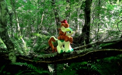 Size: 2048x1265 | Tagged: safe, artist:hihin1993, imported from derpibooru, autumn blaze, kirin, forest, irl, japan, log, majestic, photo, plushie, solo, tree, walking