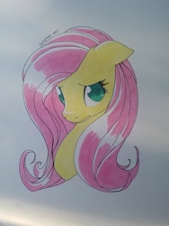 Size: 3024x4032 | Tagged: safe, artist:colorful-horses, artist:syrupyyy, imported from derpibooru, fluttershy, pony, bust, female, floppy ears, looking at you, mare, portrait, signature, solo, three quarter view, traditional art