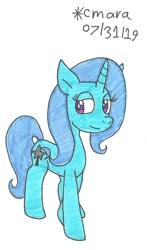 Size: 694x1181 | Tagged: safe, artist:cmara, imported from derpibooru, trixie, pony, unicorn, female, lidded eyes, mare, smiling, solo, traditional art