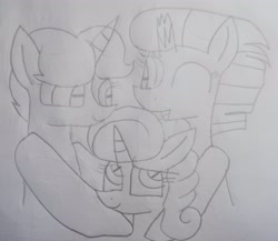 Size: 3445x2992 | Tagged: safe, artist:徐詩珮, imported from derpibooru, fizzlepop berrytwist, glitter drops, spring rain, tempest shadow, pony, unicorn, broken horn, female, glittershadow, horn, lesbian, lineart, mare, polyamory, shipping, springdrops, springshadow, springshadowdrops, traditional art
