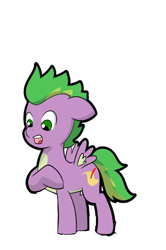 Size: 2821x4253 | Tagged: safe, artist:chedx, imported from derpibooru, spike, pegasus, pony, comic:claws and hooves, floppy ears, male, ponified, ponified spike, raised hoof, shocked, simple background, solo, species swap, transparent background