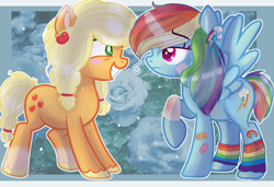 Size: 1078x736 | Tagged: safe, artist:angellight-bases, artist:blackgryph0n, artist:yukinooi, imported from derpibooru, applejack, rainbow dash, pony, appledash, base used, female, lesbian, shipping