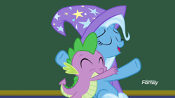 Size: 1920x1080 | Tagged: safe, edit, edited screencap, editor:undeadponysoldier, imported from derpibooru, screencap, spike, trixie, a matter of principals, female, male, shipping, spixie, straight