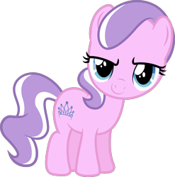 Size: 3178x3212 | Tagged: safe, artist:illumnious, edit, editor:slayerbvc, imported from derpibooru, vector edit, diamond tiara, earth pony, pony, accessory-less edit, female, filly, looking at you, missing accessory, simple background, solo, transparent background, vector