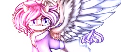 Size: 1360x587 | Tagged: safe, artist:miastu2003, imported from derpibooru, oc, oc only, pegasus, pony, blue eyes, commission, digital art, ear fluff, horns, simple background, solo, white background