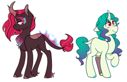 Size: 1725x1117 | Tagged: safe, artist:bubaiuv, imported from derpibooru, oc, oc only, oc:new beginnings, oc:wildfire, hybrid, pony, unicorn, female, glasses, magical lesbian spawn, mare, offspring, parent:autumn blaze, parent:fluttershy, parent:starlight glimmer, parent:tempest shadow, parents:glimmershy, parents:tempestblaze, simple background, transparent background