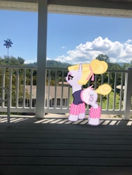 Size: 3024x4032 | Tagged: safe, imported from derpibooru, photographer:undeadponysoldier, hoofer steps, earth pony, pony, augmented reality, balcony, clothes, dress, female, gameloft, irl, leg warmers, mare, photo, ponies in real life, skirt, solo, tutu