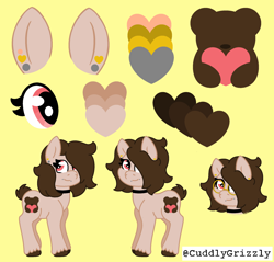 Size: 2330x2230 | Tagged: safe, artist:cuddlygrizzly, imported from derpibooru, oc, oc only, oc:bear hugger, bear, earth pony, pony, choker, female, glasses, hug, mare, piercing, reference sheet, solo