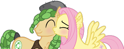 Size: 980x390 | Tagged: safe, artist:lui-akita, imported from derpibooru, fluttershy, sandalwood, pony, equestria girls ponified, female, kissing, male, ponified, sandalshy, shipping, straight