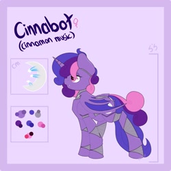 Size: 3000x3000 | Tagged: safe, artist:ezzerie, imported from derpibooru, oc, oc:cinnamon music, bat pony, pony, robot, commission, digital, reference sheet, solo, vampicorn