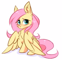 Size: 2658x2553 | Tagged: safe, artist:pesty_skillengton, imported from derpibooru, fluttershy, pegasus, pony, blushing, chest fluff, cute, female, mare, shyabetes, simple background, sitting, sketch, solo, white background