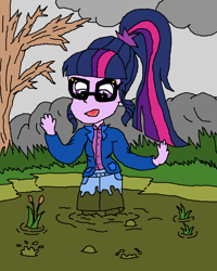 Size: 800x1000 | Tagged: safe, artist:mudlove2, imported from derpibooru, sci-twi, twilight sparkle, equestria girls, 1000 hours in ms paint, mud, quicksand, sinking, swamp, wet and messy