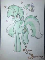 Size: 1536x2048 | Tagged: safe, artist:bilbo1, imported from derpibooru, bon bon, lyra heartstrings, sweetie drops, pony, unicorn, female, heart, lesbian, lyrabon, photo, shipping, traditional art