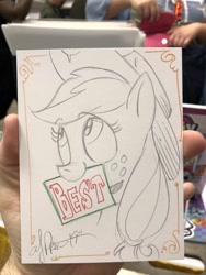 Size: 1536x2048 | Tagged: safe, artist:andypriceart, imported from derpibooru, applejack, earth pony, pony, andy you magnificent bastard, best pony, cowboy hat, female, hat, mare, monochrome, mouth hold, pencil drawing, photo, solo, traditional art