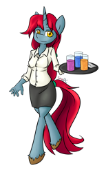 Size: 1329x2160 | Tagged: safe, artist:spheedc, imported from derpibooru, oc, oc only, oc:talayeh, anthro, unicorn, anthro oc, beverage, clothes, digital art, drink, simple background, solo, transparent background, tray