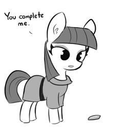 Size: 1152x1152 | Tagged: safe, artist:tjpones, imported from derpibooru, boulder (pet), maud pie, earth pony, pony, boulder (g4), clothes, dialogue, dress, duo, ear fluff, female, monochrome, simple background, solo, white background