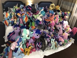 Size: 2048x1537 | Tagged: safe, artist:blackwater627, artist:epicrainbowcrafts, artist:hoppip, artist:joltage, artist:klplushies, artist:qtpony, imported from derpibooru, photographer:aphinity, applejack, braeburn, cheerilee, coco pommel, fluttershy, gummy, limestone pie, lyra heartstrings, octavia melody, pinkie pie, princess celestia, queen chrysalis, quibble pants, rainbow dash, rarity, sci-twi, soarin', sugar belle, twilight sparkle, oc, alicorn, parasprite, pony, bronycon, bronycon 2019, background pony, clothes, collection, equestria girls ponified, female, food, irl, life size, lyra plushie, male, mane six, mare, multeity, pants, photo, pizza, plothole plush lyra, plushie, ponified, rainbow socks, scarf, signed, so much flutter, so much pony, socks, sparkle sparkle sparkle, stallion, striped socks, twilight sparkle (alicorn)