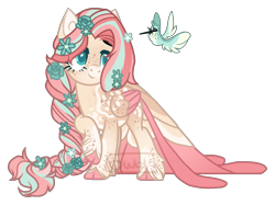 Size: 1214x907 | Tagged: safe, artist:owl-clockwork, artist:vintage-owll, imported from derpibooru, fluttershy, hummingbird, pegasus, pony, alternate design, body freckles, braid, cloven hooves, coat markings, dappled, female, flower, flower in hair, freckles, mare, simple background, solo, transparent background, unshorn fetlocks