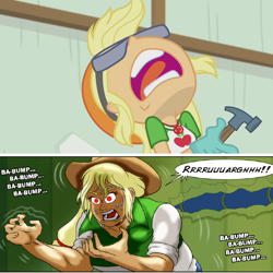 Size: 1280x1280 | Tagged: safe, artist:atariboy2600, artist:bluecarnationstudios, edit, imported from derpibooru, screencap, applejack, comic:the amazonian effect, comic:the amazonian effect ii, constructive criticism, equestria girls, equestria girls series, geode of super strength, magical geodes, rage