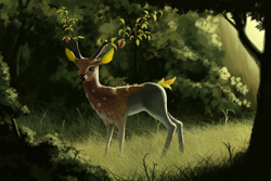 Size: 1920x1280 | Tagged: safe, artist:amarthgul, imported from derpibooru, the great seedling, deer, dryad, elk, going to seed, female, forest, realistic, solo